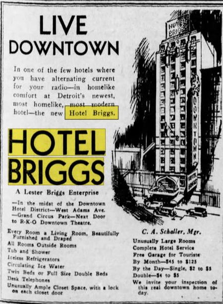 Hotel Briggs - Oct 1931 Ad (newer photo)